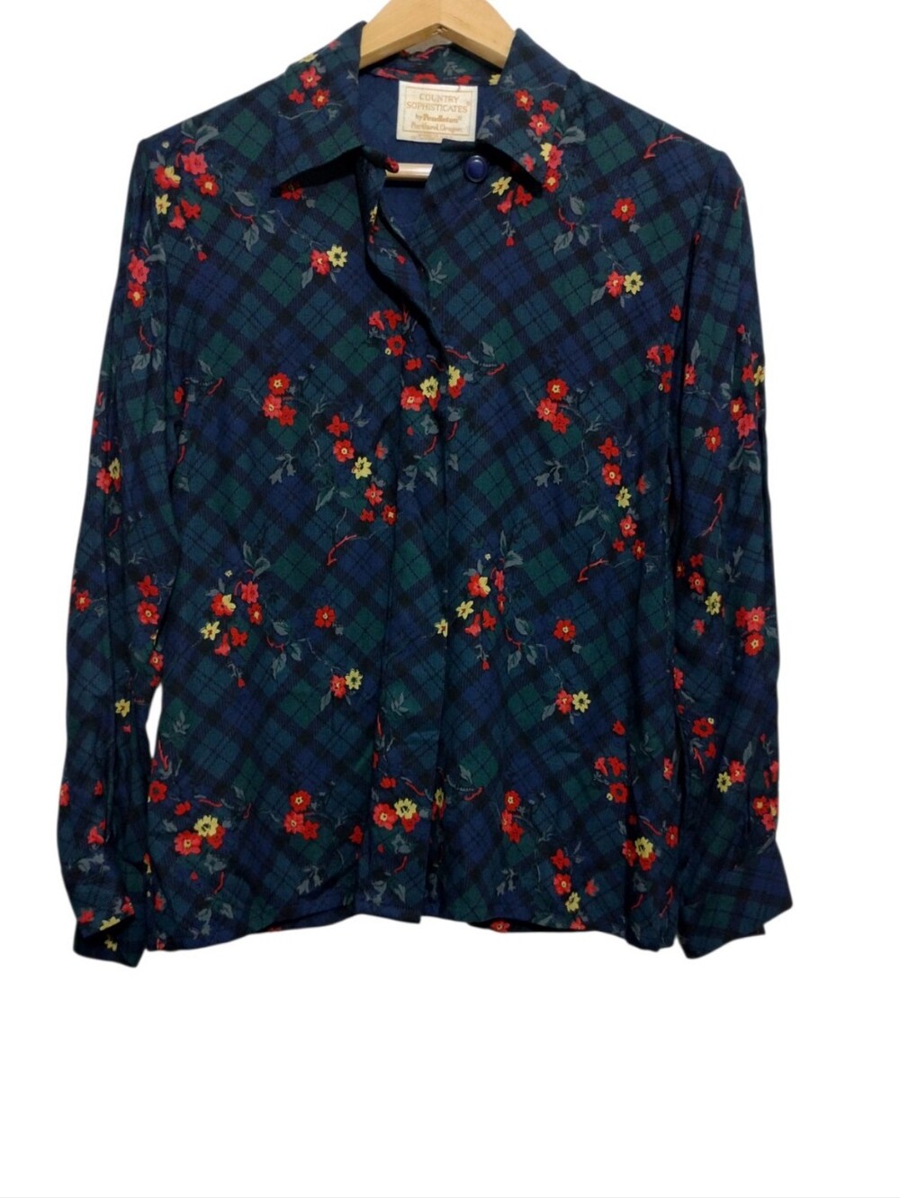Pendleton Country Sophisticates Blouse Women's 8 Floral Plaid Button Up Top
